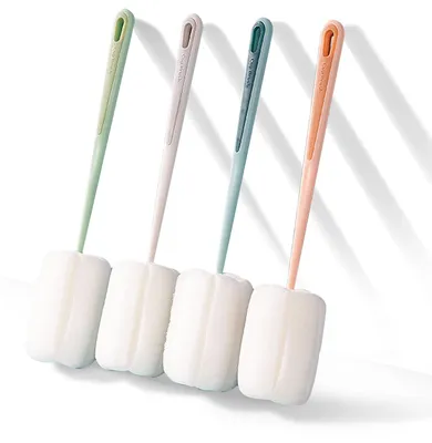 4 Spülbürsten mit Schwammkopf, 25 cm, für Gläser & Flaschen