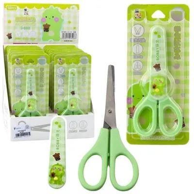 Productafbeelding van Schoolscharen met beschermkap, geschikt voor beide handen, groen, 14 cm - Leantoys