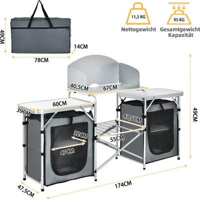 Zdjęcie produktu dla Składana kuchnia kempingowa z torbą transportową - aluminiowa stacja do gotowania