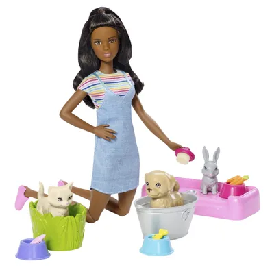 Image de Mattel Barbie Set de jeu Bain Animaux & Poupée (brune)