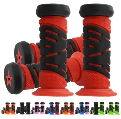 Immagine prodotto di Manopole per bicicletta, set da 2, colore rosso, gomma, 22 mm, 95 mm, con paraurti