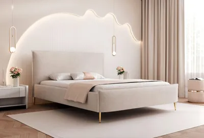 Produktbild von Polsterbett Modernes Bett "ETERNIA" mit hohen Beinen & praktischem Stauraum