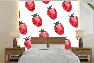 Produktbild von MuchoWow® Fototapete für Wohnzimmer oder Schlafzimmer Wandtapete Vinyl Motivtapete Erdbeere - Obst - Weiß - 300x300 cm - Wanddekoration