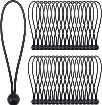 Obrázok produktu pre Balenie 35 ks 20 cm gumičiek s guličkou, odolné prenosné napínače plachiet s guličkou, gumičky s guličkou na plachty, altánky, stany, kemping, čierne
