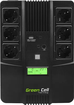 Produktbild von Green Cell® UPS USV Unterbrechungsfreie Stromversorgung 600VA (360W) mit Überspannungsschutz 230V Line-Interactive Spannungsregelung AVR USV-Anlage USB/RJ45 6X Schuko Ausgänge LCD Bildschirm