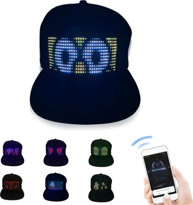 Obrázek produktu pro LED klobouk LED displej Zpráva Kšiltovka Kšiltovka s LED osvětlením Přizpůsobitelný BT klobouk, DIY zprávy 22 animací 20 obrázků Hudební režim Baseballová čepice pro Halloween Party Rave Music Festival