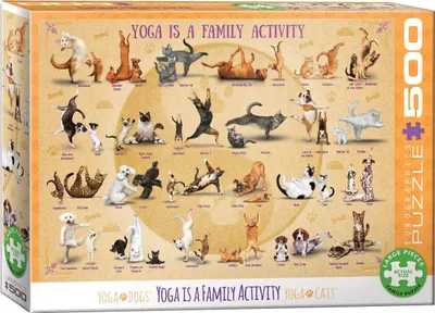 Produktbild von 500 Teile Puzzle Familien Yoga mit Welpen und Kätzchen