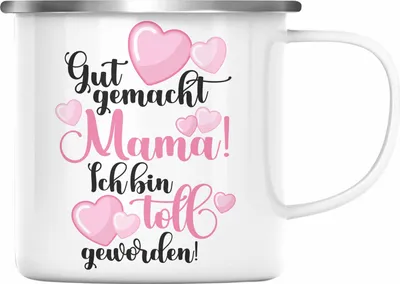 Produktbild von Trendation - Mutter Mama Emaille Tasse Geschenk von Tochter zum Geburtstag Weihnachten Emaille Emaille Tasse Lustig Geschenke Muttertag Muttertagsgeschenk (Silber)