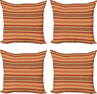 Produktbild von ABAKUHAUS Abstrakt Kissenbezug Set (4 Stück), Aztec Folk Ornament, Moderner Doppelseitiger Digitaldruck, 40 cm x 40 cm, Orange und Gelb
