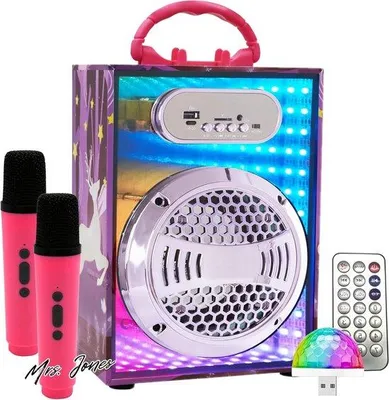 Productafbeelding van Mrs. Jones 2 Draadloze Microfoons - Karaoke voor Kinderen - USB Lampje en SD Speler - FM Radio - Spraak Modulator - 20W .