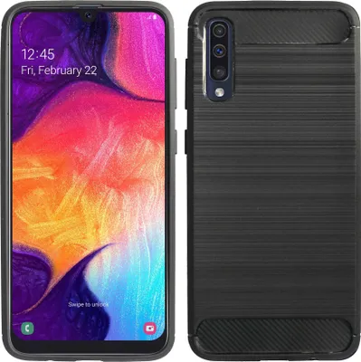 Immagine prodotto di cofi1453® Custodia in silicone carbonio compatibile con SAMSUNG GALAXY A50 (A505F) Custodia in TPU Custodia morbida per telefoni cellulari Copertura protettiva Nero