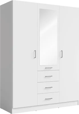 Image de Armoire KALISTA 151 cm blanc mat avec miroir et 3 tiroirs – 3 portes battantes