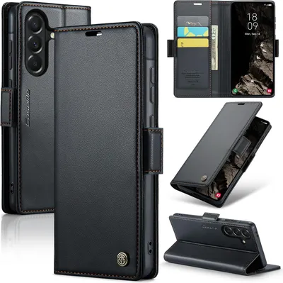 Immagine prodotto di Custodia per Samsung Galaxy A37, blocco RFID, custodia in pelle con flip avanzato e funzione supporto, nera