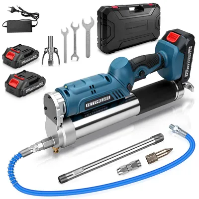 Produktbild von Akku Fettpresse 2-in-1 Elektrische Schmierpistole 12000 PSI mit 2 Akkus, 3 Düsen, Bürstenloser Motor, 100cm Flexschlauch, LED-Licht, 600g Kapazität