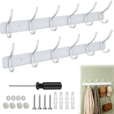 Produktbild von Wandgarderobe Metall, 6 Haken, weiß, für Schlafzimmer