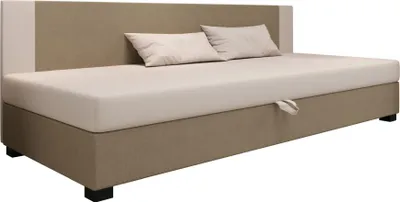 Produktbild von AURA SOFA  Boxspringbett ULO BIZ 90x195 Komplett-Set mit Bonell Matratze, Polsterbett mit Bettkästen -  Hellbeige/Bronze, SAWANA 01/24