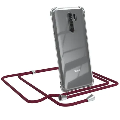 Produktbild von EAZY CASE Handykette kompatibel mit Xiaomi Redmi 9 / Redmi 9 Prime, Handyhülle mit Umhängeband, Handykordel, Schutzhülle Clear, Band in Rot