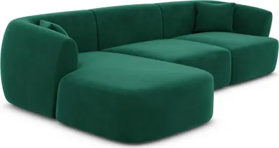 Produktbild von Samtstoff L-Form Sofa Elvira Smaragdgrün Links