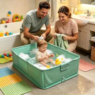 Produktbild von Faltbares Hundebecken mit rutschfestem Boden, 80 x 40 x 20 cm, zum Baden und Spielen für Katzen und Hunde zu Hause, im Freien und auf Reisen