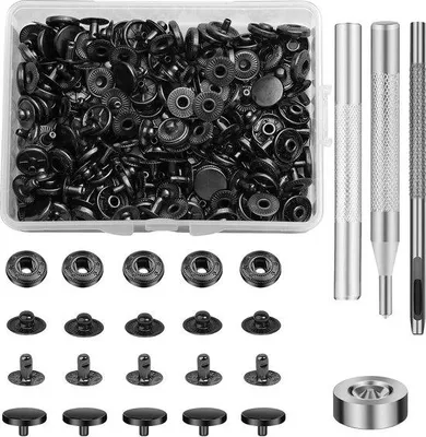 Image de 50 boutons-pression, cuir, 10 mm, métal, à coudre, bricolage, noir