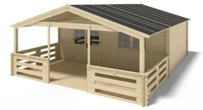 Image de Abri de jardin en bois - 6x5 m + terrasse avec balustrade et avant-toit en bois - 48 m2 - DOM747+DOM556+DOM558+POD04 - ALTANKA