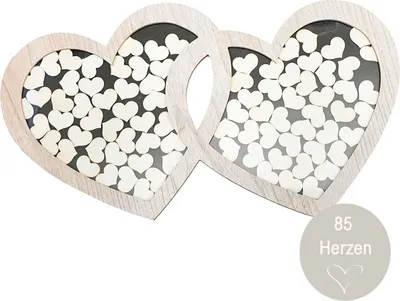 Gästebuch Hochzeit Holz Doppelherz Bilderrahmen mit 85 Herzen zum Beschriften personalisierte Geschenkidee Hochzeit Geburtstag Brautpaar Bilderrahmen Hochzeitsfeier