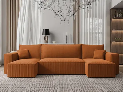 Produktbild von Idohome Ecksofa - Wohnzimmer Sofa mit Schlaffunktion und Bettkasten, Eckcouch, Polstermöbel, Sofa, Couch modern in Farbe Orange Poso 40 Paris U Form