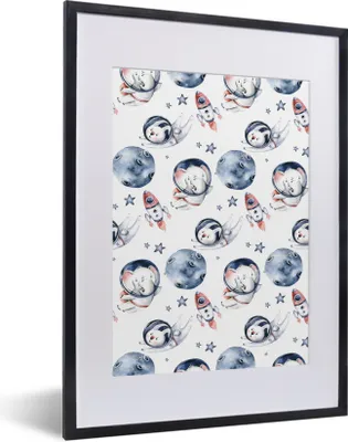 Produktbild von MuchoWow® Gerahmtes Poster Raum - Elefant - Kaninchen - Jungen - Mädchen - Mädchen - Kinder 30x40 cm - Poster mit Schwarzem Bilderrahmen Wandposter Rahmen Foto Bilder - Wandposter Schlafzimmer
