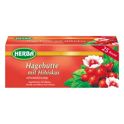 Produktbild von Herba Hagebuttentee mit Hibiskus erfrischend fruchtig 25 Beutel 50g