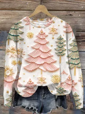 Produktbild von ASKSA Damen Weihnachtspullover Lustig 3D Drucken Weihnachten Sweatshirt Langarm Print Rundhals Niedlich Kapuzenpullover Weihnachtspulli Damen Xmas Pullover,B Rosa,M