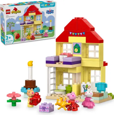 Obrázek produktu pro LEGO DUPLO Peppův narozeninový dům: kreativní hračka se 3 figurkami, domeček na stavění a přestavování pro děti od 2 let, pro kluky i holky, podporuje zručnost 10433