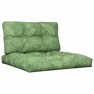 A green cushion with a leaf pattern, shown from the side against a white background.