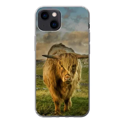 Produktbild von MuchoWow® Handyhülle Schutzhülle Hülle für iPhone 13 mini Schottischer Highlander - Gras - Berg Silikon Softcase Handy Hülle - Softcase
