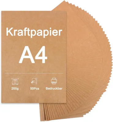 Obrázek produktu pro Kraftový papír A4, 50 kusů, 200 g, hnědý, vhodný pro tvoření a modelování