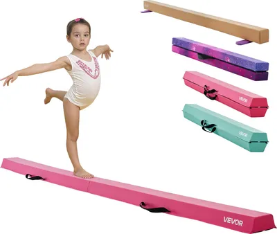 Produktbild von VEVOR Schwebebalken Gymnastik Kinder klappbar 233 cm, 90,7 kg belastbarer Gymnastikbalken mit rutschfesten Unterseiten, Balance Balken Balancierbalken mit Tragetasche für Fitnessstudio, Rosa