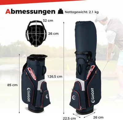 Immagine prodotto di Borsa da golf con carrello, divisorio a 14 scomparti, resistente all'acqua, blu navy