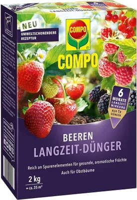 Produktbild von COMPO Beeren Langzeit-Dünger für Beeren, Obst und Feingemüse, Umweltschonendere Rezeptur, 6 Monate Langzeitwirkung, 2 kg, 45 m²