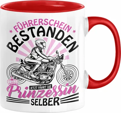 Produktbild von Motorrad Führerschein Bestanden Frauen Tasse Geschenk Führerscheinprüfung Bestanden Geschenkidee Mädchen Kaffee-Becher (Rot)