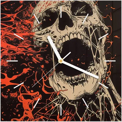 Produktbild von Wanduhr aus Glas mit Motiv Schreiendes Schädel- 30 x 30 cm - inkl. Aufhängesystem