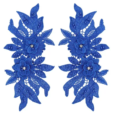 2er-Set 3D-Blumen-Applikationen mit Kristallen, 24x11,5 cm, dunkelblau