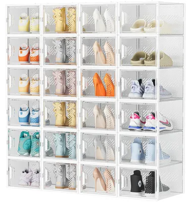 Productafbeelding van Schoenendoos - Stapelbaar - Transparant - met deksel - 33,2 x 25 x 18,7 cm - Set van 24