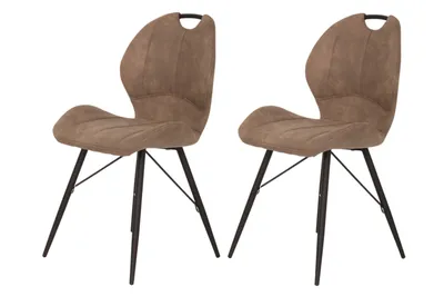 Produktbild von 2er Set Esszimmerstuhl Kate – Bezug Vintage Schlamm - Metallgestell Rundrohr Schwarz – Bügelgriff am Rücken - 120kg belastbar