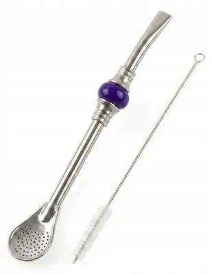 Image de Bombilla Grand Disco pour yerba mate, 19 cm - Couleur saphir et nettoyant