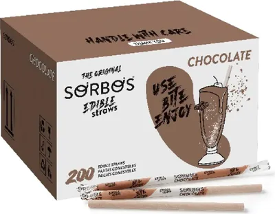 Obrázek produktu pro Jedlá ovocná brčka SORBOS - čokoláda (200 kusů)