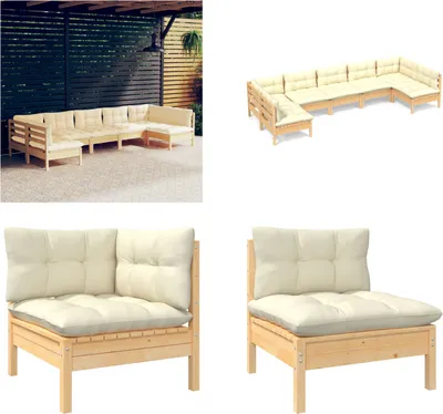 Produktbild von vidaXL 7 tlg. Garten Lounge Set mit Creme Kissen Massivholz Kiefer - Garten-Lounge-Set - Garten-Lounge-Sets - Gartenmöbel-Set - Gartenmöbel-Sets