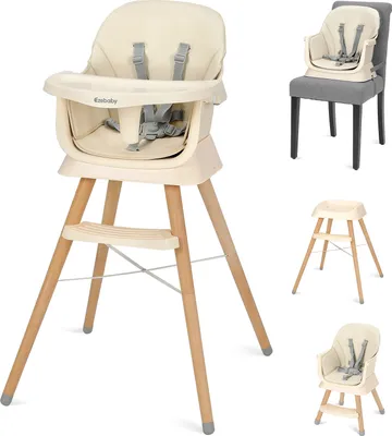 Produktbild von Ezebaby Hochstuhl Baby Sitzerhöhung Kinderstuhl 6-in-1 Multfunktional Kinderhochstuhl Barhocker mit Tablett und 5-Punkt-Sicherheitsgurt Beige
