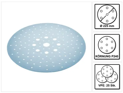 Productafbeelding van Festool STF D225/128 schuurschijf granaat P240 225 mm 25 stuks ( 205663 ) voor langhalsslijpmachine PLANEX