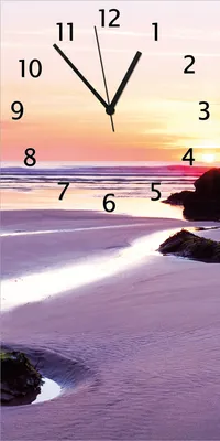 Produktbild von Wallario Design Wanduhr Sonnenuntergang am einsamen Strand aus Echtglas, Größe 30 x 60 cm