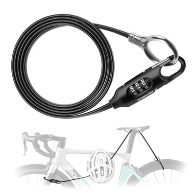 Immagine prodotto di Lucchetto per bicicletta ROCKBROS con fissaggio al casco, cavo da 150 cm, antifurto per biciclette e scooter, nero