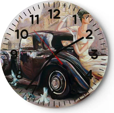 Produktbild von Wanduhr - Rund - Glasuhr - frau retro stil - 30x30cm - Schleichendes Uhrwerk - Lautlos - zum Aufhängen bereit - Dekoration Modern - Wanddekoration aus Glas - C4AR30x30-3467